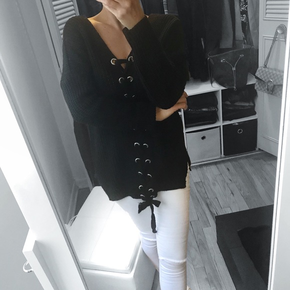 LAST 1 ▪️Black Lace Up Knitted Sweater - Picture 2 of 5